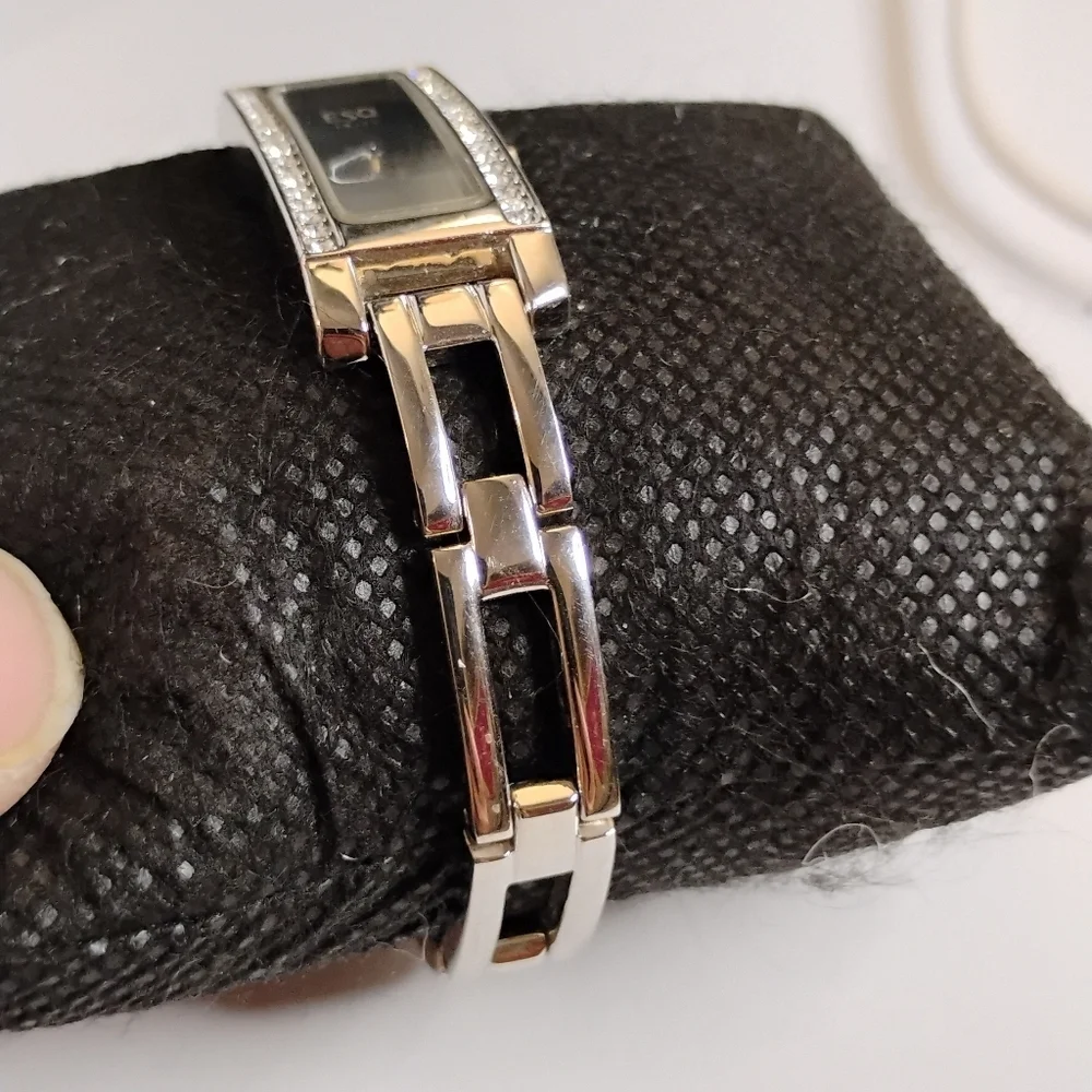 Vintage ESQ Swiss Made By Movado‎ Stainless Steel Black Dial Tank Watch